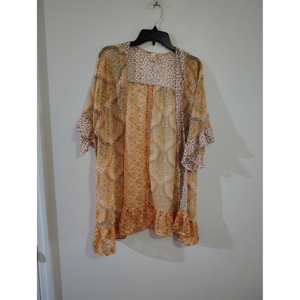 Cato Womens Mixed Print Kimono Wrap Orange Paisley Floral Leopard One Size